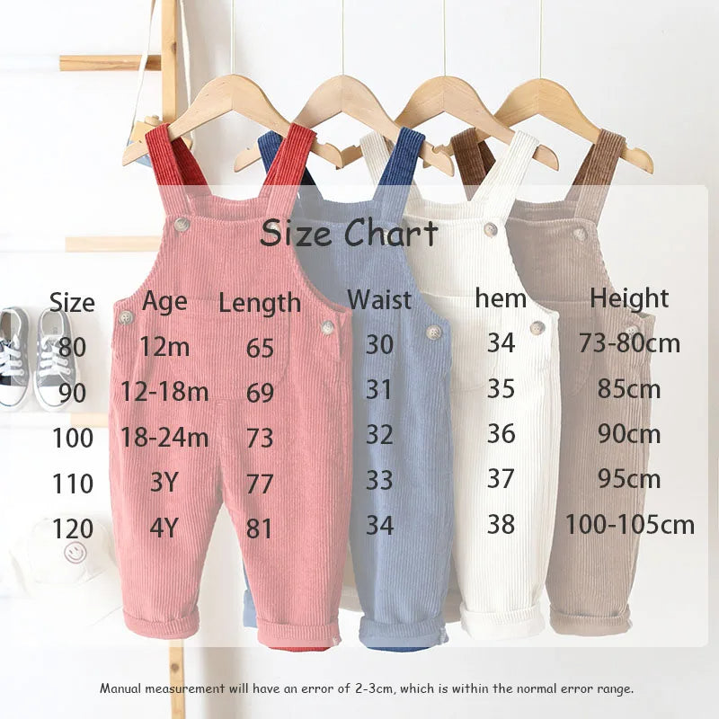 Size char for kids 12 months to 4 years old for kids overalls.