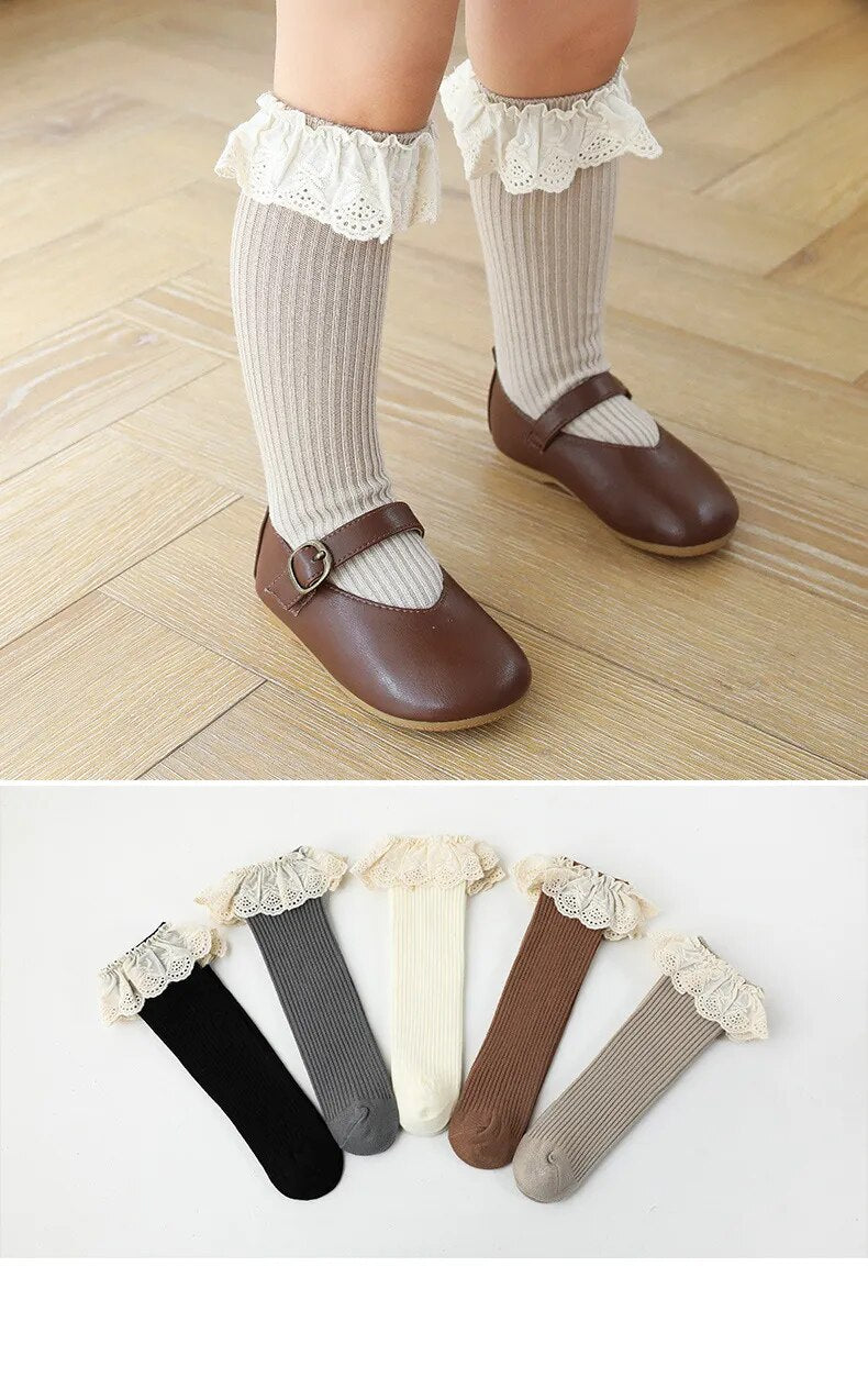 Adorable Tube Knee Socks with Lace Sizes 0-8y