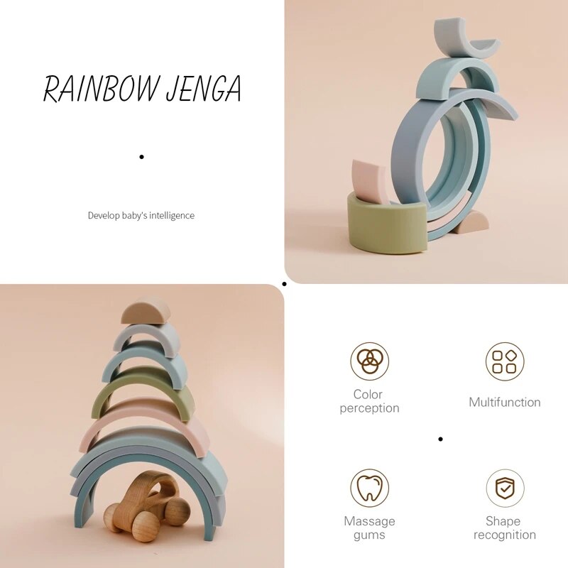 8Pcs Educational Rainbow Silicone Stacker