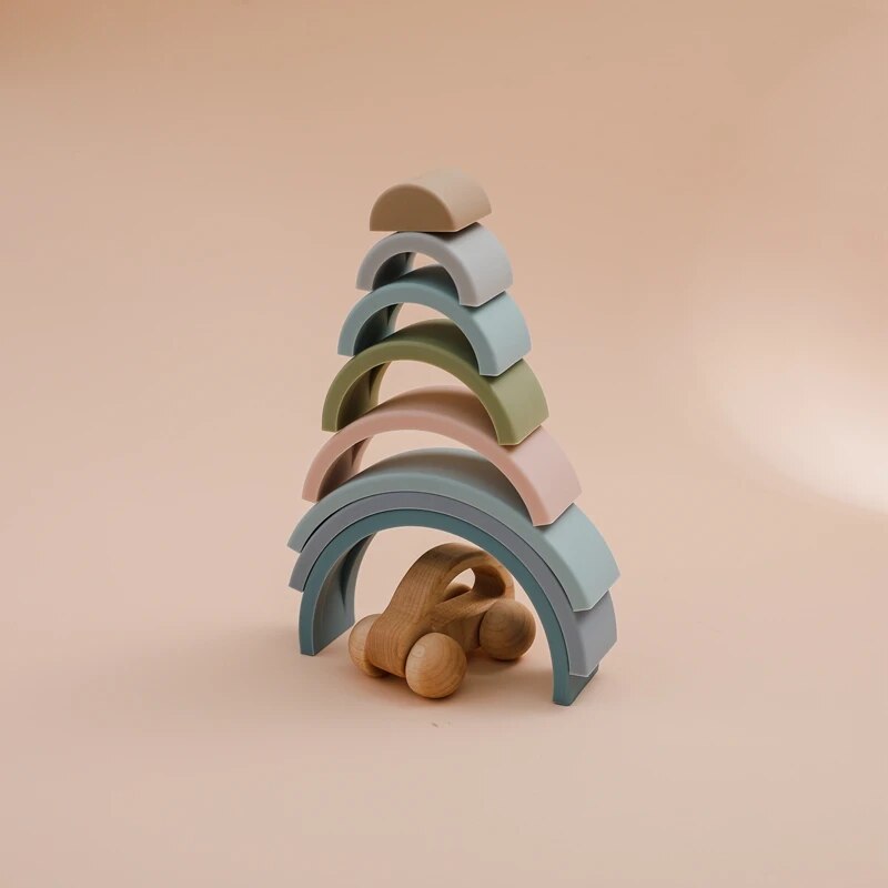 8Pcs Educational Rainbow Silicone Stacker