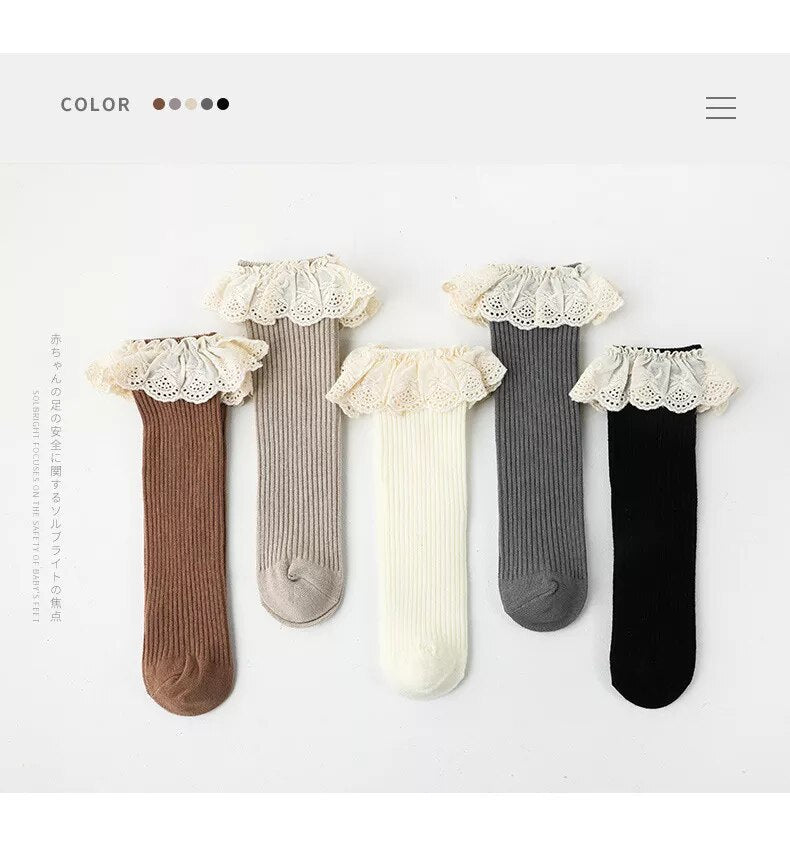 Adorable Tube Knee Socks with Lace Sizes 0-8y