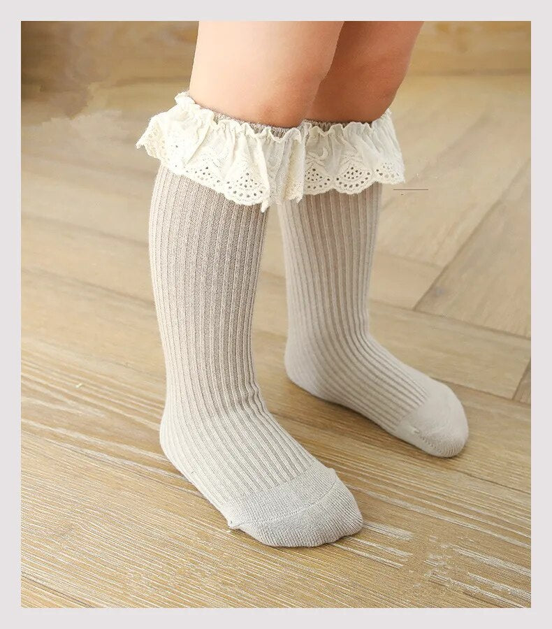 Adorable Tube Knee Socks with Lace Sizes 0-8y