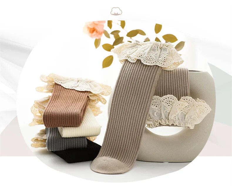 Adorable Tube Knee Socks with Lace Sizes 0-8y