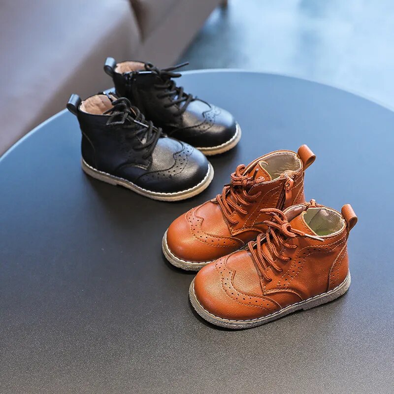 Leather Shoes Kids Ankle Boots in Black and Brown (Sizes 21-30) (2 Colors)
