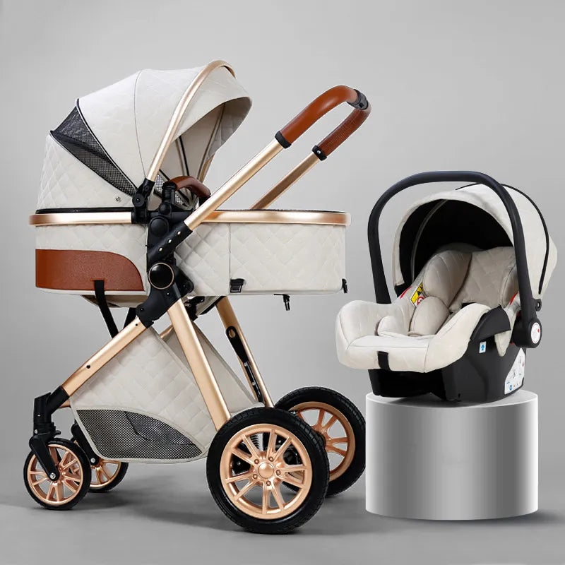 Luxury Baby Stroller 3 in 1 High Landscape Baby Cart Can Sit Can Lie Portable Pushchair Baby Cradel Infant Carrier Free Shipping