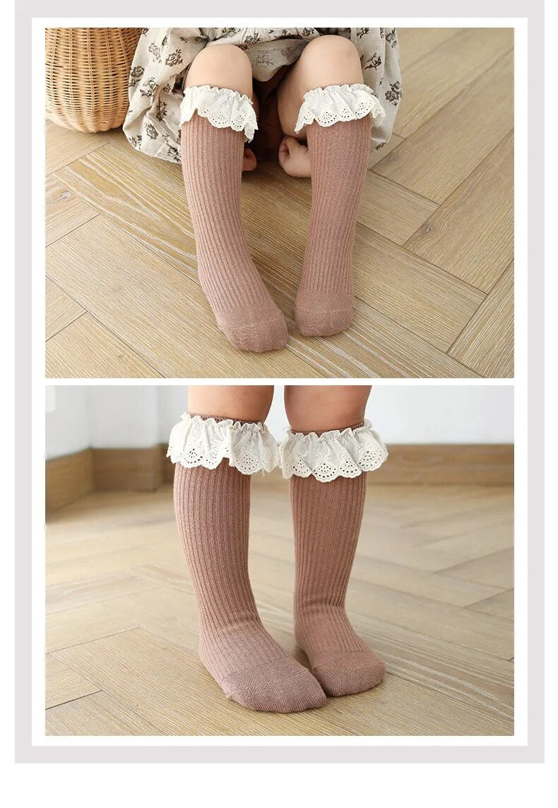 Adorable Tube Knee Socks with Lace Sizes 0-8y