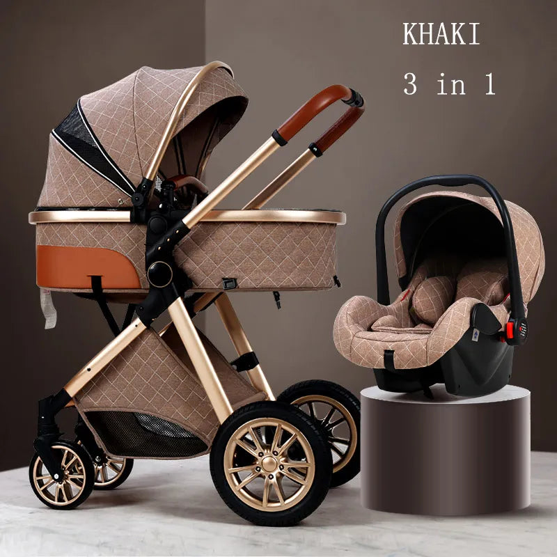 Luxury Baby Stroller 3 in 1 High Landscape Baby Cart Can Sit Can Lie Portable Pushchair Baby Cradel Infant Carrier Free Shipping