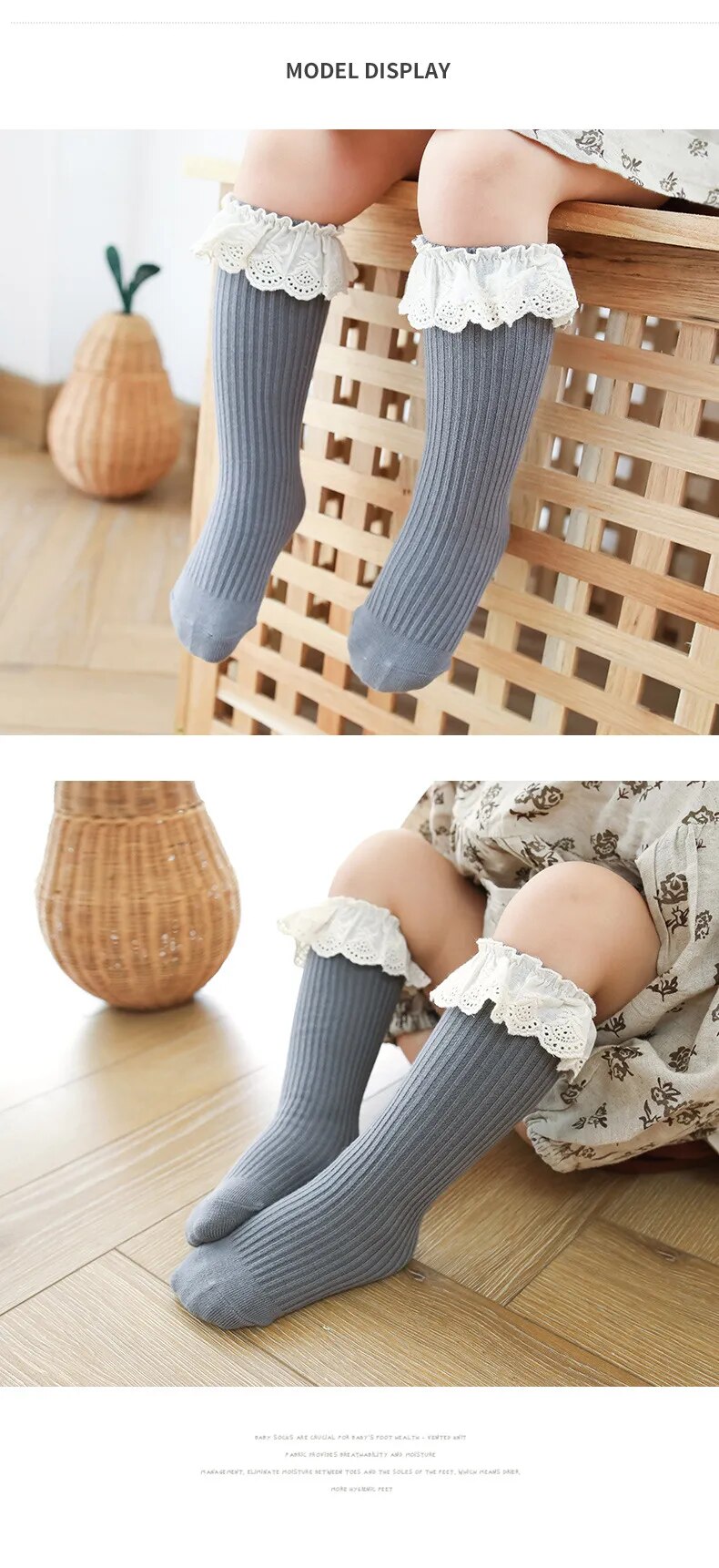 Adorable Tube Knee Socks with Lace Sizes 0-8y