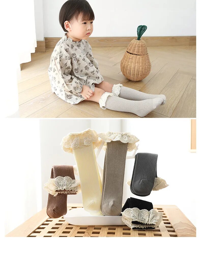 Adorable Tube Knee Socks with Lace Sizes 0-8y