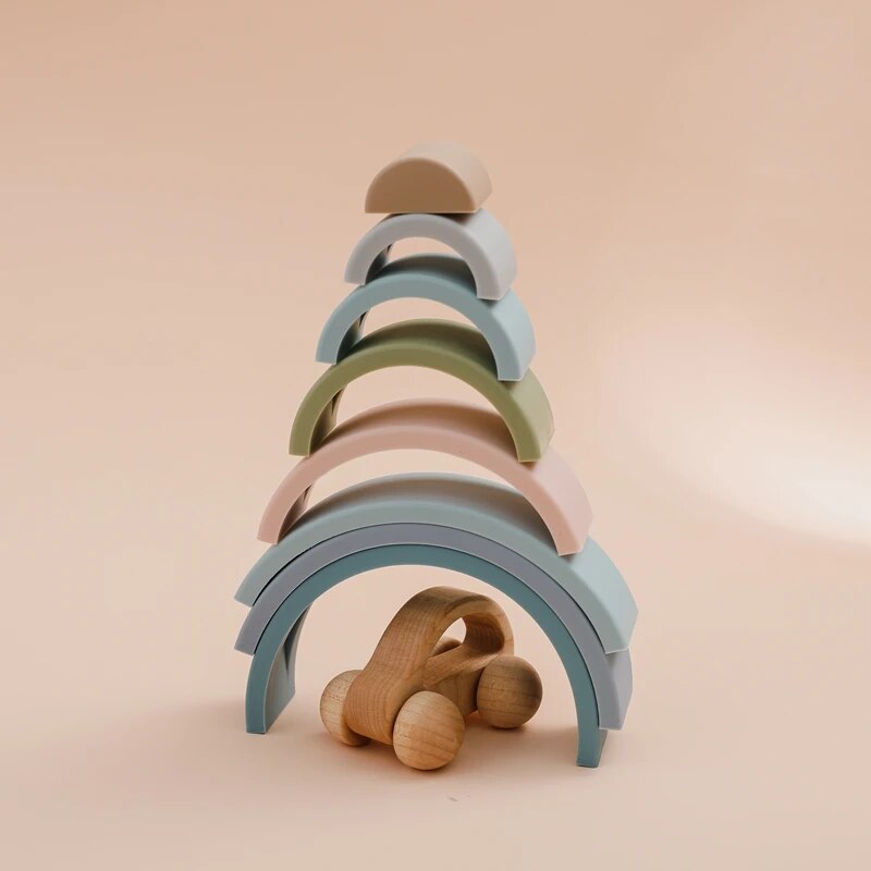 8Pcs Educational Rainbow Silicone Stacker