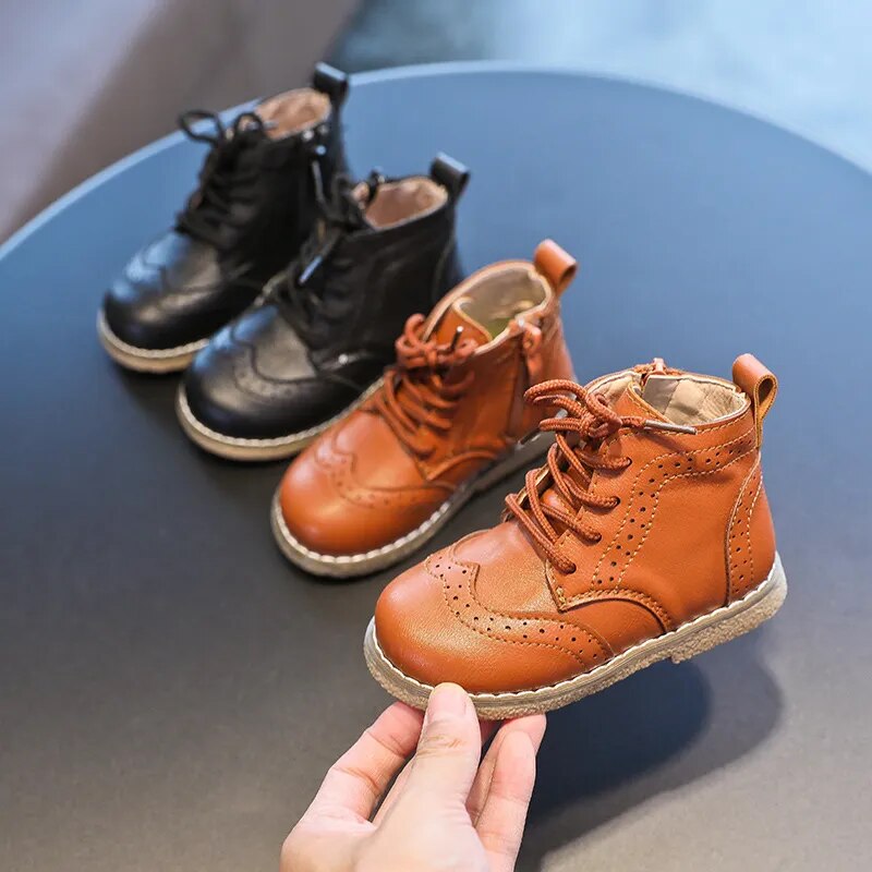 Leather Shoes Kids Ankle Boots in Black and Brown (Sizes 21-30) (2 Colors)