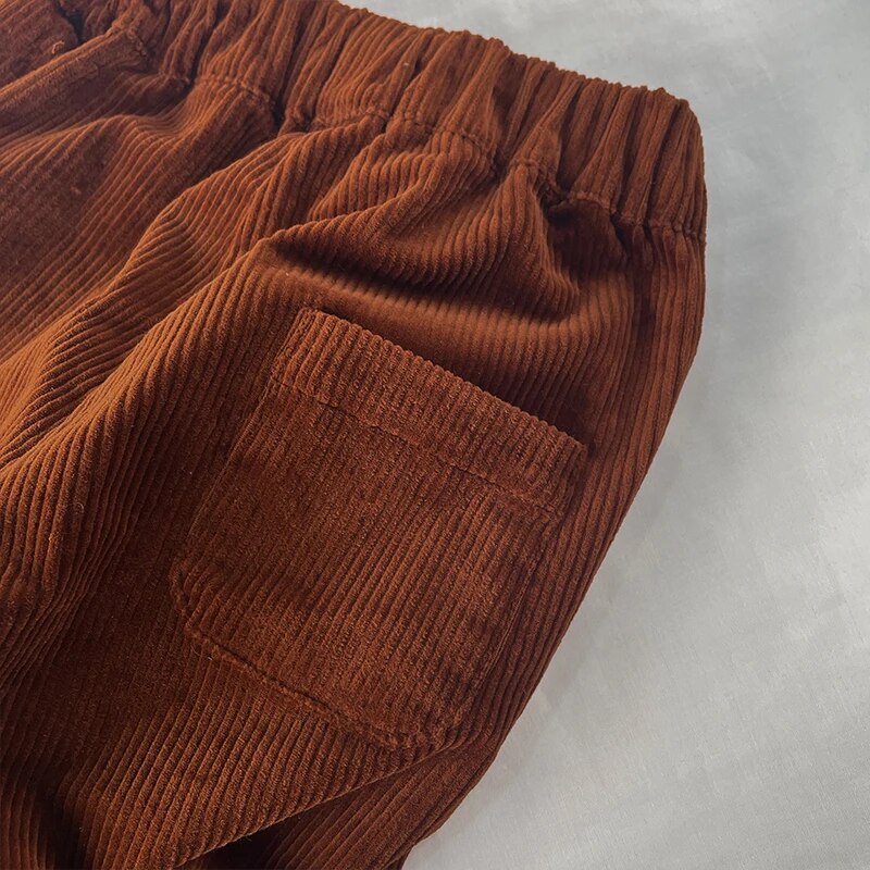 Unisex Corduroy Elastic Cuff Pants With Pockets