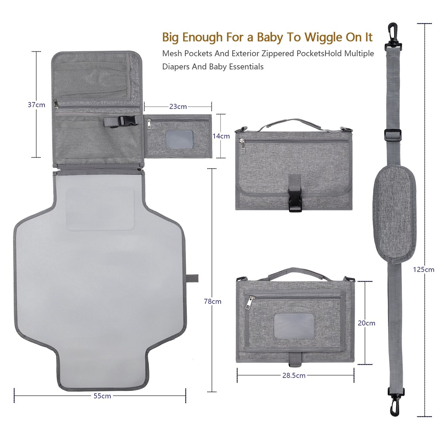 Diaper Change Pad with Shoulder Strap, Detachable Baby Changing Pad