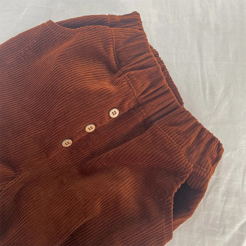 Unisex Corduroy Elastic Cuff Pants With Pockets