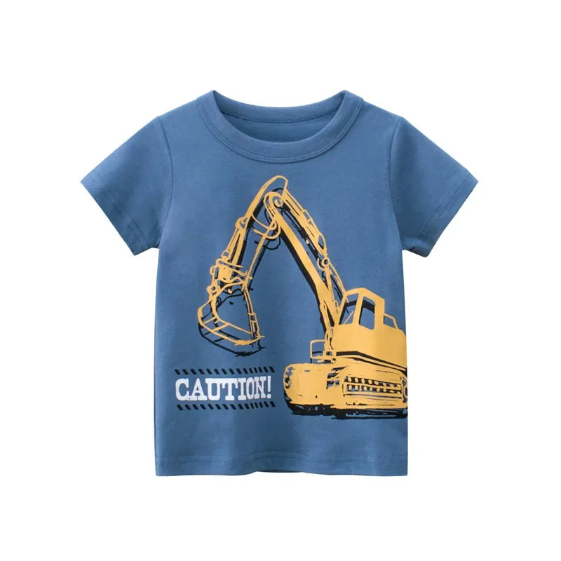 Blue toddler T shirt with car, back hoe