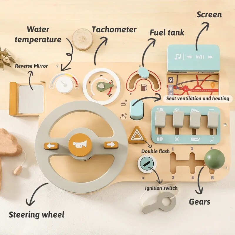 Wooden Car Dashboard Toy for Kids: Imagination-Powered Fun