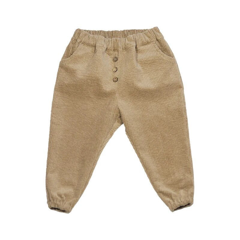 Unisex Corduroy Elastic Cuff Pants With Pockets