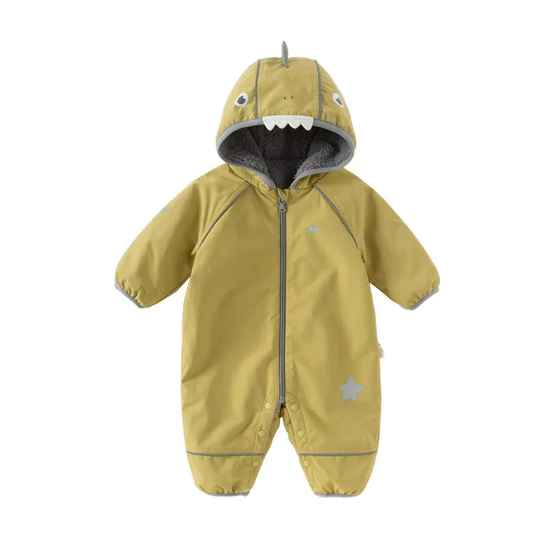 Dave and Bella baby boy green dinosaur snowsuit.