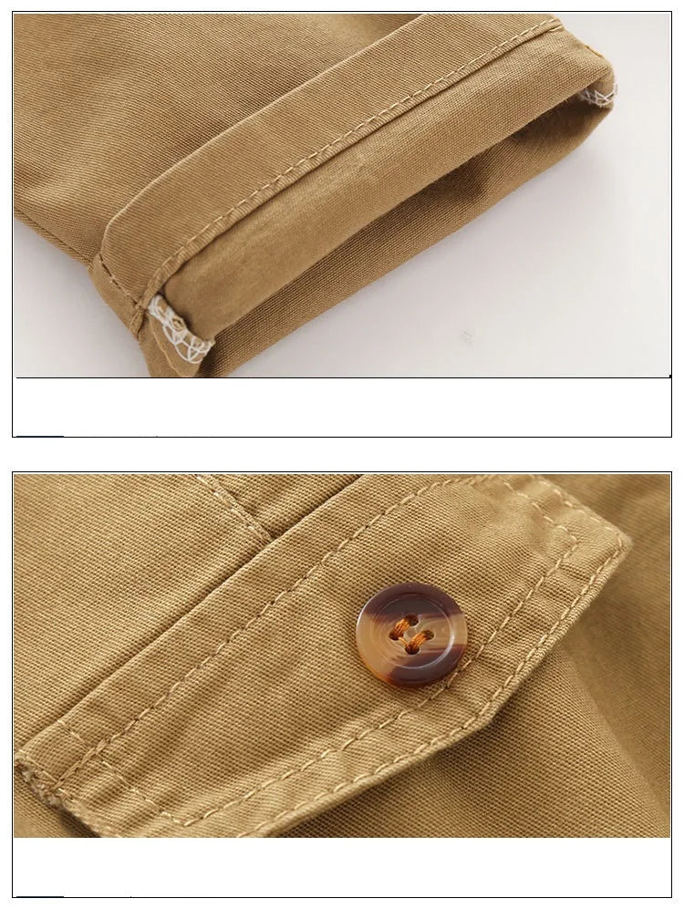 Hemmed pant legs nand pockets with heringbone enclosure buttons.