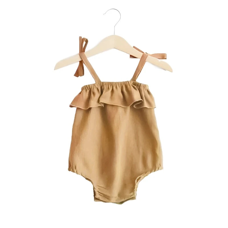 Girls baby romper, toddler cotton linen romper.