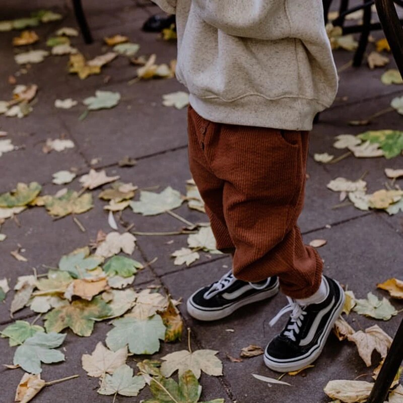 Unisex Corduroy Elastic Cuff Pants With Pockets