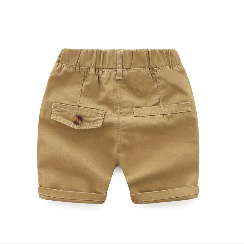 beige sailor shorts for toddler boys with back pockets.