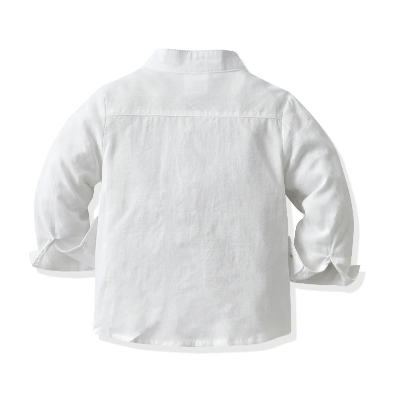 boys dress shirt in white, the back view.
