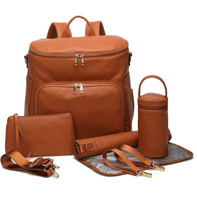 Brown Diaper Bag, diaper changing pad, backpack,