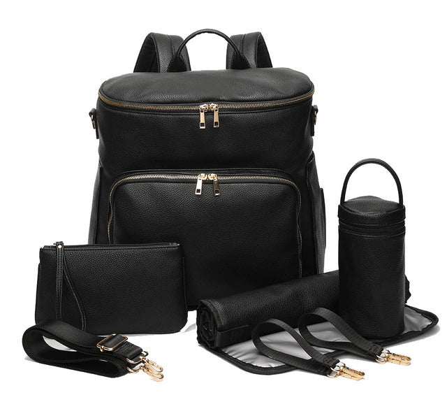 Black Nappy Bag, Vegan Leather