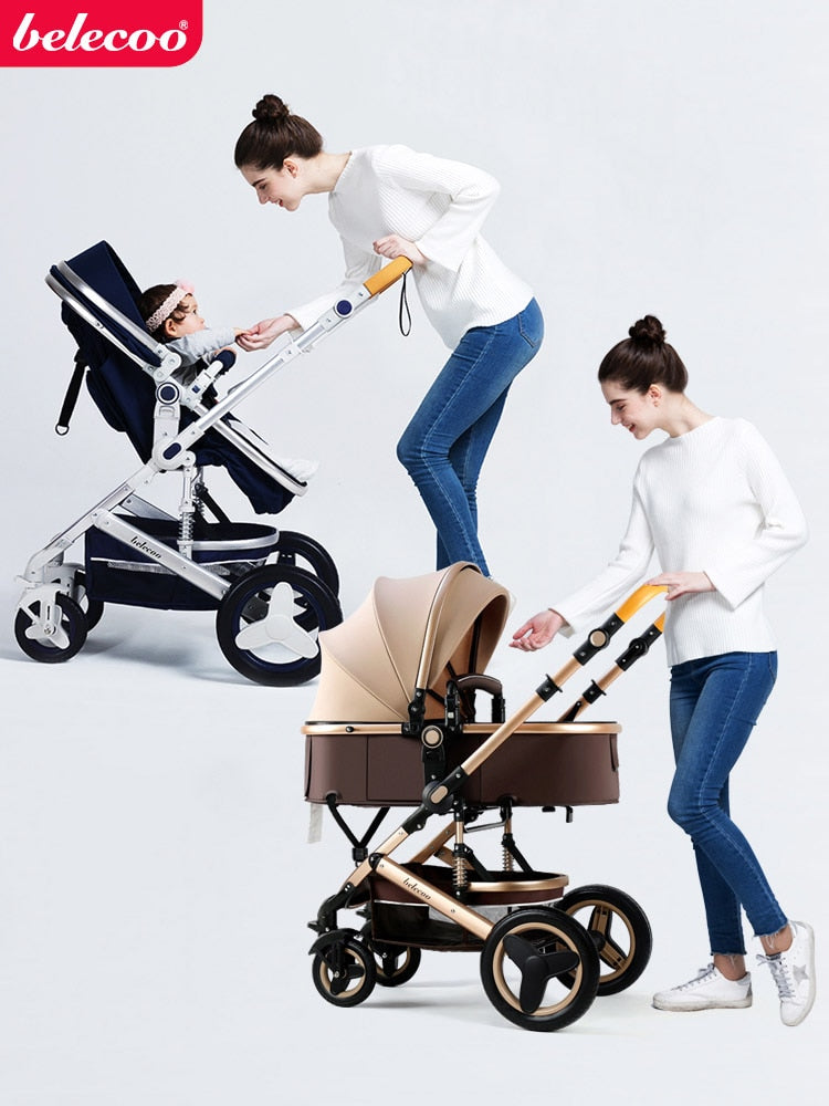 Luxury Baby Stroller 3 in 1 High Landscape Baby Cart Can Sit Can Lie Portable Pushchair Baby Cradel Infant Carrier Free Shipping