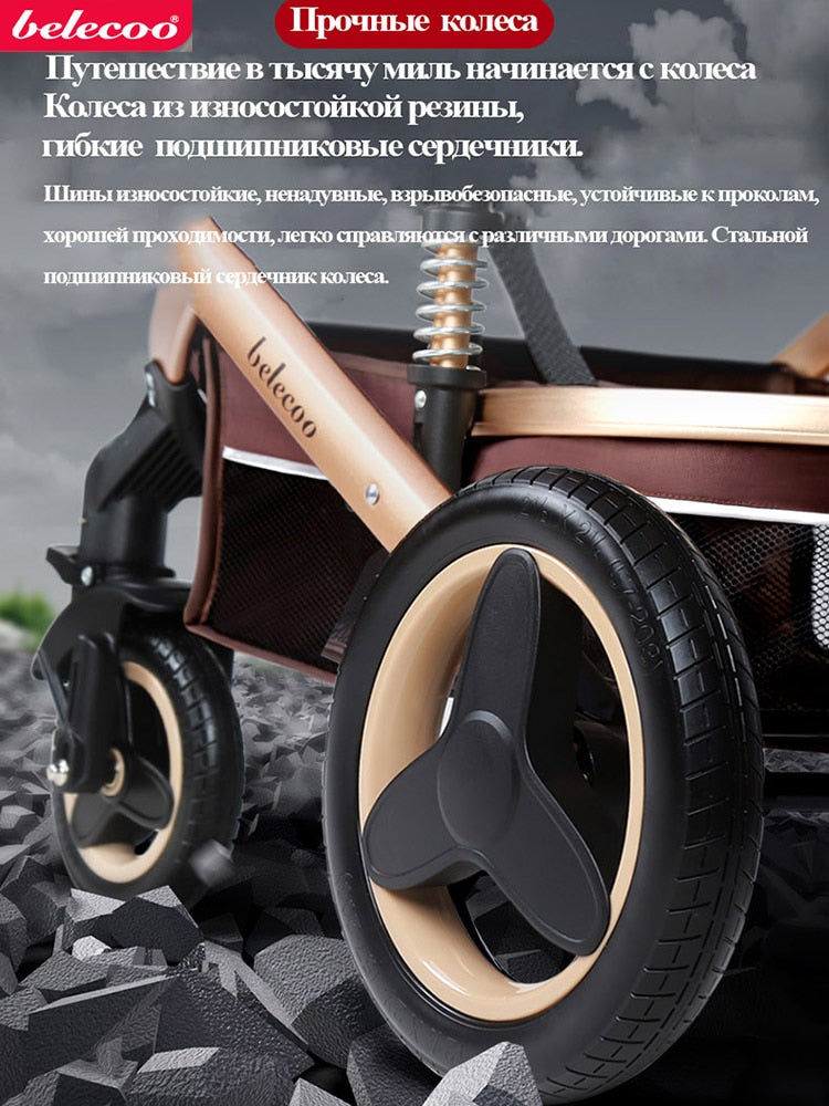 Luxury Baby Stroller 3 in 1 High Landscape Baby Cart Can Sit Can Lie Portable Pushchair Baby Cradel Infant Carrier Free Shipping