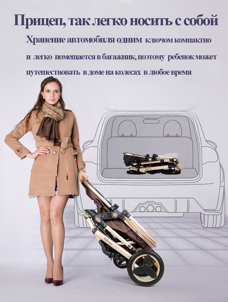 Luxury Baby Stroller 3 in 1 High Landscape Baby Cart Can Sit Can Lie Portable Pushchair Baby Cradel Infant Carrier Free Shipping