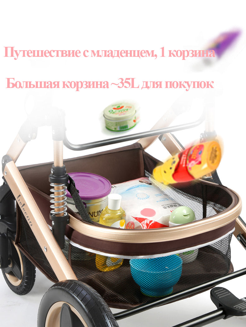 Luxury Baby Stroller 3 in 1 High Landscape Baby Cart Can Sit Can Lie Portable Pushchair Baby Cradel Infant Carrier Free Shipping