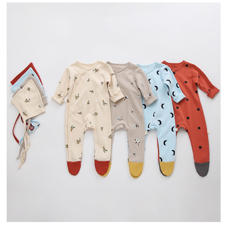 4 styles of Infant sleeper with matching hat, with graphics