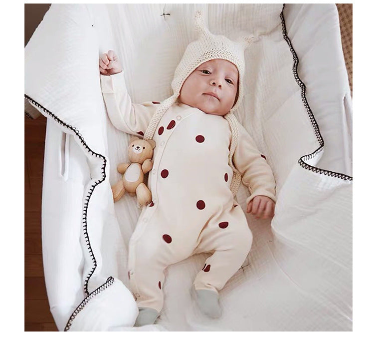Ivory Infant sleeper with matching hat, with red dot  graphics
