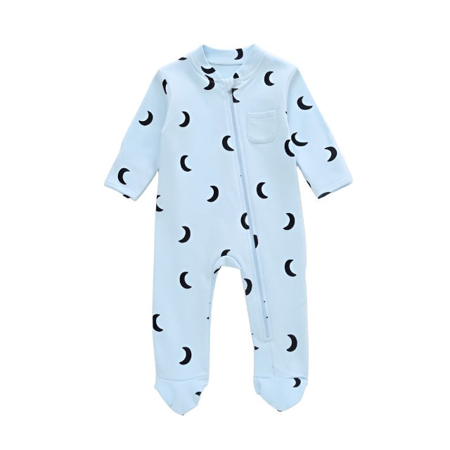 Light blue toddler sleeper with dark blue half moons