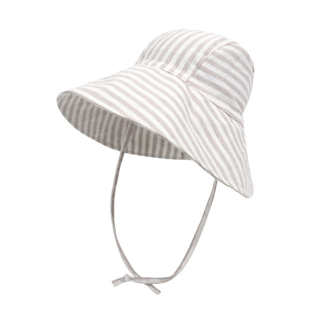 Striped baby hat, wide brimmed kids hat