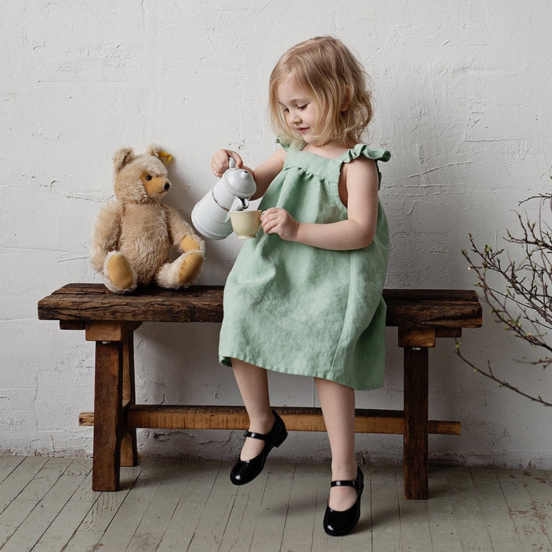 Green Girls Party Summer Dress, sleeveless knee length