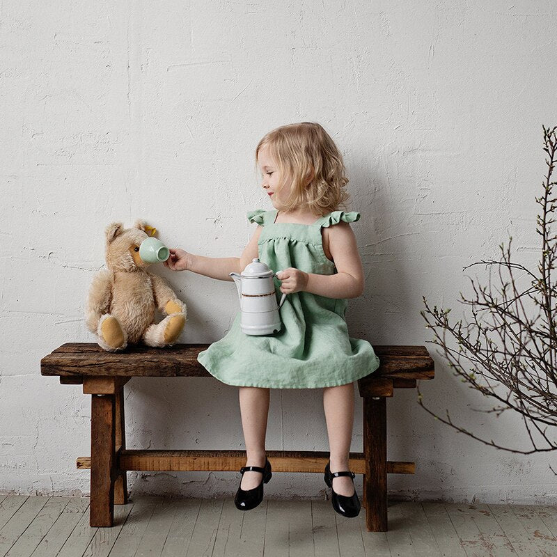 Green Girls Party Summer Dress, sleeveless knee length