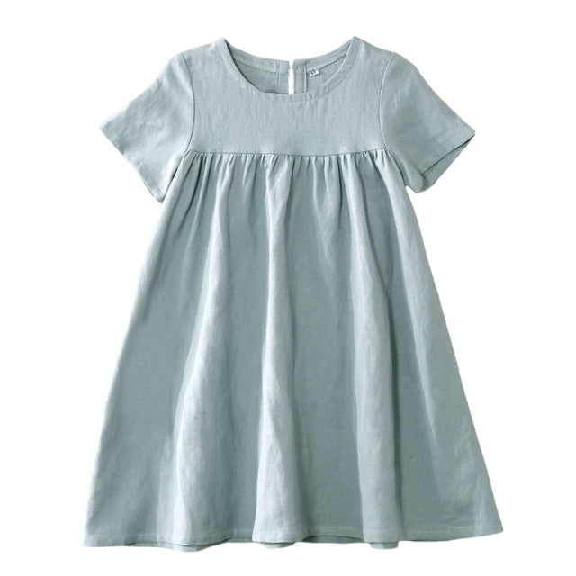 light blue girls summer dress from linen and cotton.