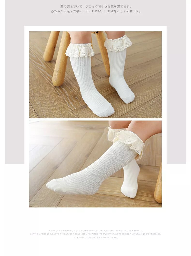 Adorable Tube Knee Socks with Lace Sizes 0-8y