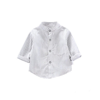 Boys casual button-down shirt, pin stripped white