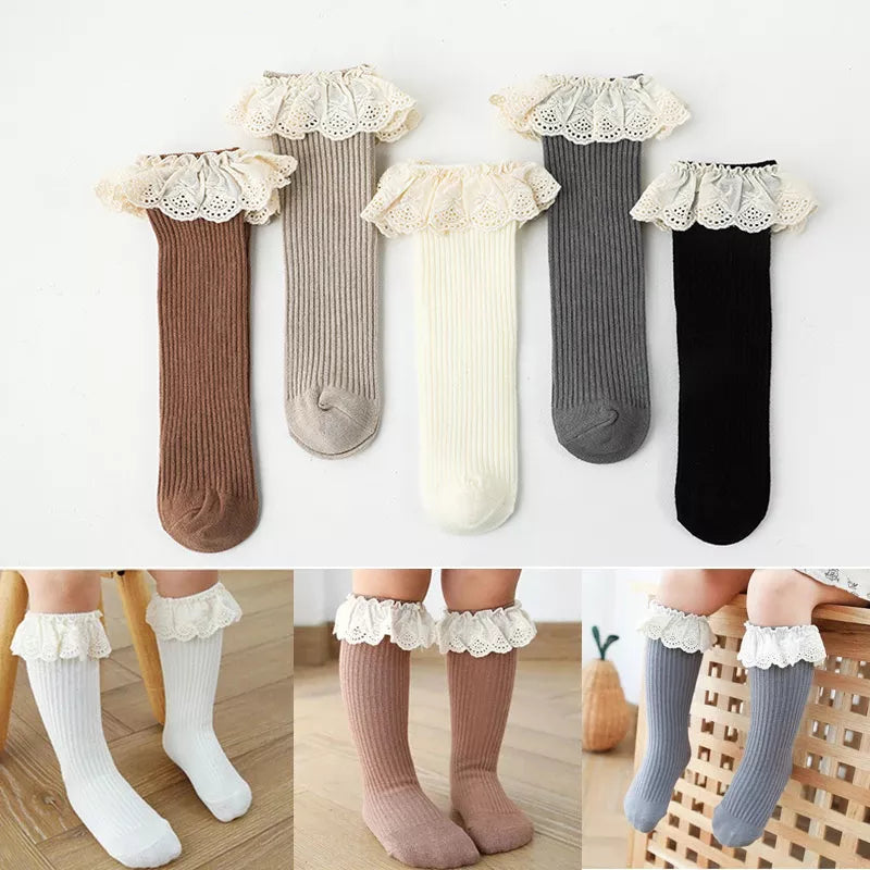 Adorable Tube Knee Socks with Lace Sizes 0-8y