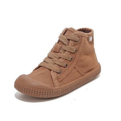 Brown kids high top sneekers, canvas running shoes for kids