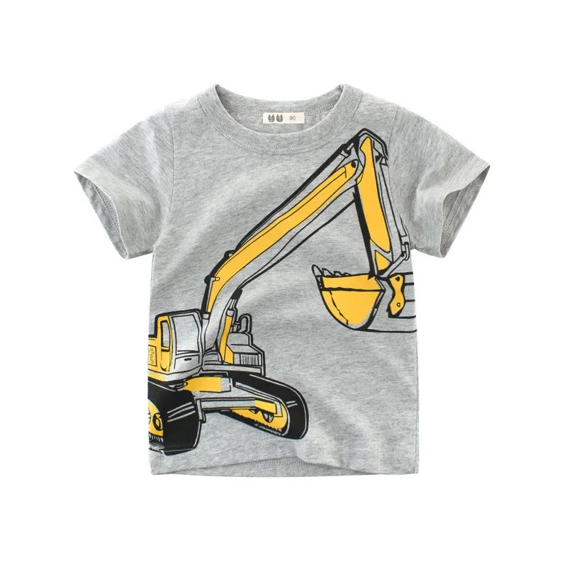 Grey short sleeved t shirt with backhoe graphic