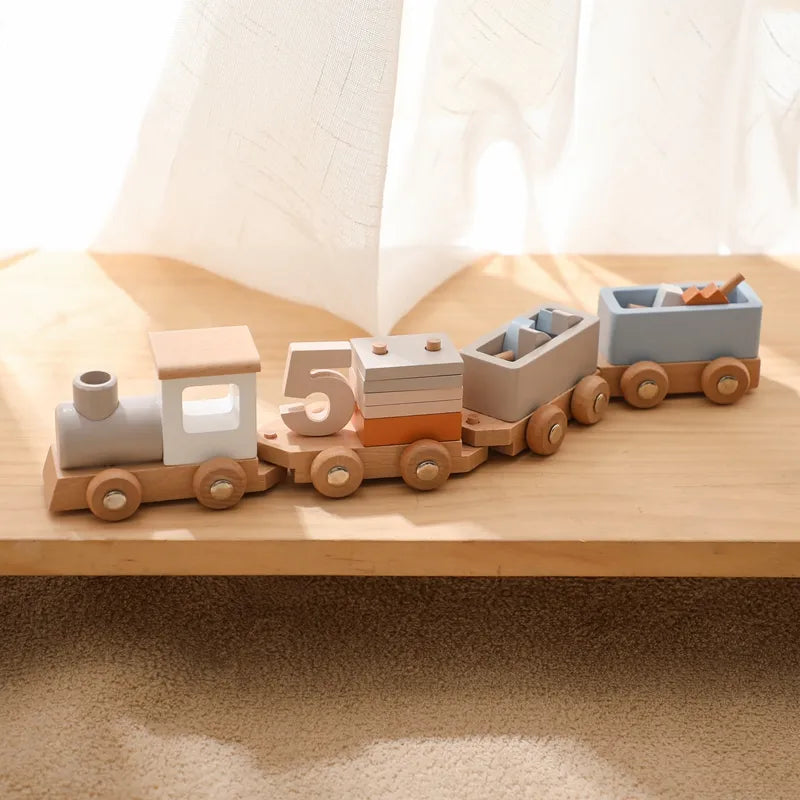 Wooden Train Birthday Toy  Montessori Toys Baby Educational Toys  Wooden Trolley  Baby Learning Toys  Number Of Wood Baby's Toys