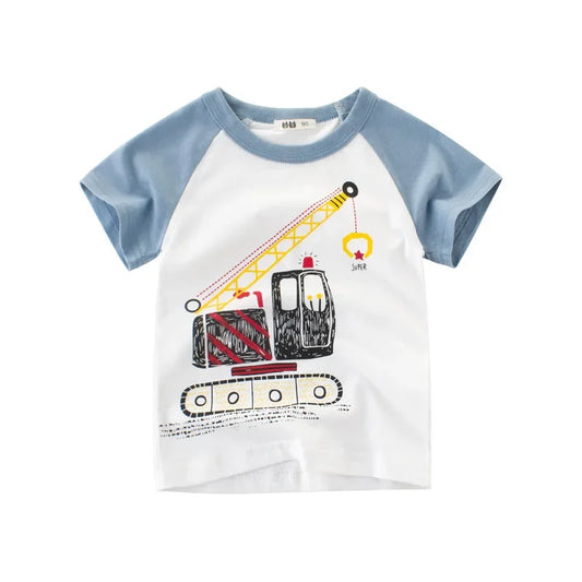 White Boys T-Shirt with an escavator on the front