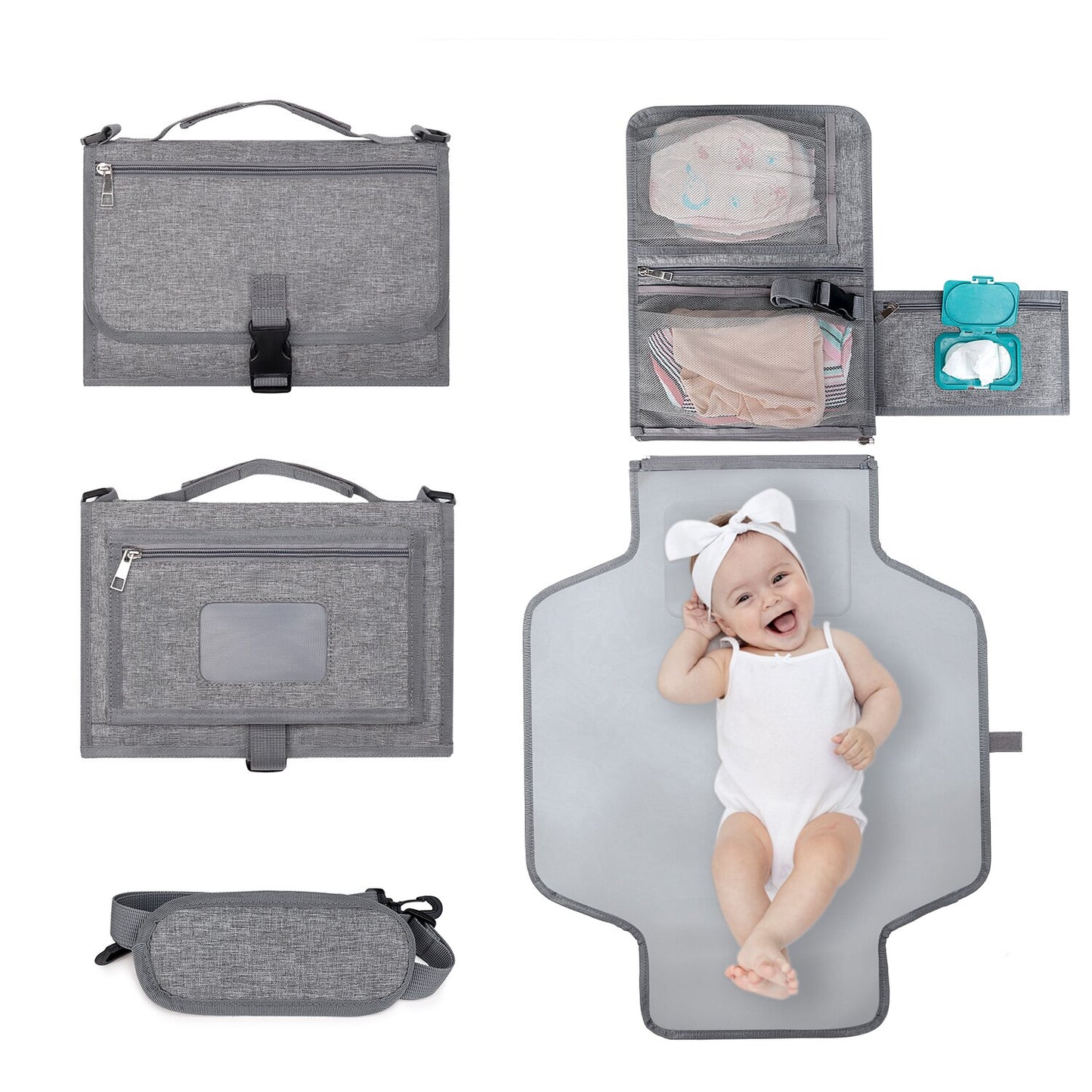 Diaper Change Pad with Shoulder Strap, Detachable Baby Changing Pad