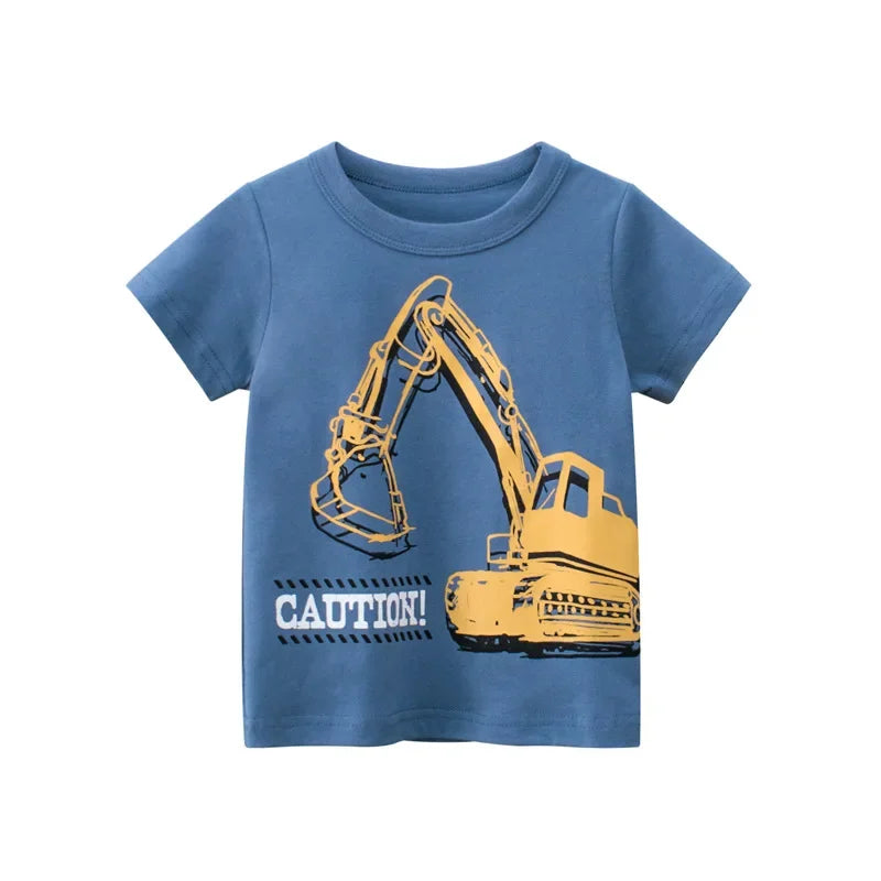 Blue toddler T shirt with car, back hoe 