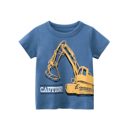 Blue toddler T shirt with car, back hoe 